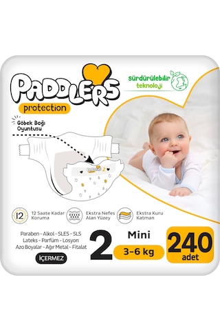 Protection Bebek Bezi 2 Numara Mini (3-6 Kg) 240 Adet – Ekstra Jumbo Set, Maksimum Koruma