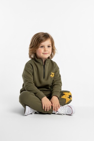 Fermuar Detaylı Şimşek Baskılı 2 Li Takım Haki