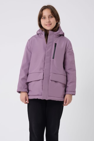 Kız Çocuk Mürdüm İçi Kürklü Su Ve Rüzgar Geçirmez Kapüşonlu 3 Cep Kışlık Mont & Kaban & Parka Mürdüm