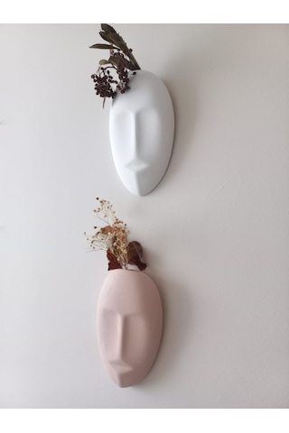 Dekoratif 2'li Yüz Duvar Vazosu, Duvar Süsü ,heykel Aksesuar Beyaz Bej