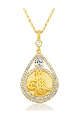 Gümüş Gold Kaplama Damla Tuğralı Kadın Kolye