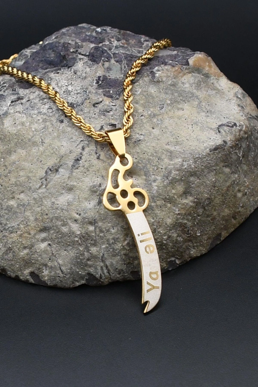 Hz. Ali Zülfikar Kılıcı Kolye Paslanmaz Çelik Zincir Altın Kaplama 3mm 902309 Altın