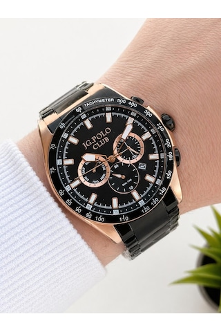 Jg.polo Club Çelik Kordon 2 Yıl Garantili 5 Atm Suya Dayanıklı Erkek Kol Saati+bileklik Jg.ot.3975.3 Siyah - Rose Gold