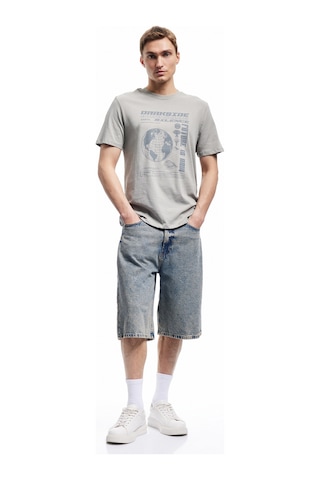 Koton Kısa Kollu Bisiklet Yaka Regular Fit Pamuklu Baskılı Tişört Gri 6wam10006hk Gri