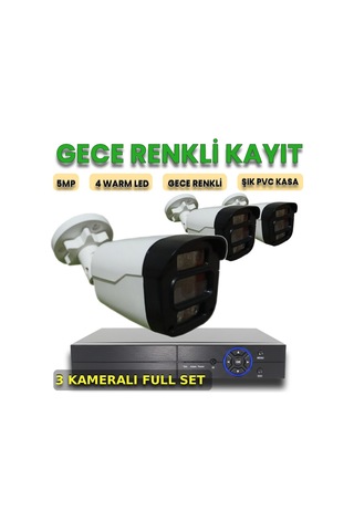 3 Kameralı 5mp Akıllı Takipli Renkli Gece Görüş Kamera Sistemi