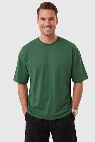 Deepsea Erkek %100 Pamuk Oversize Geniş Kesim Bisiklet Yaka Basic Yeşil Tişört 2604362