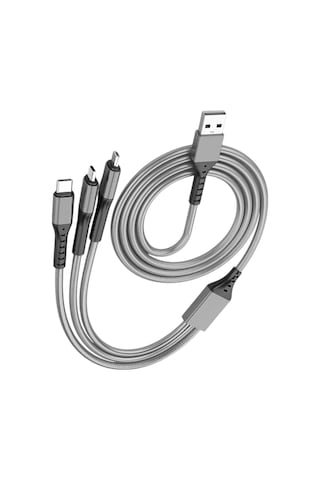 Hasır, 3 İn 1, Şarj Kablosu, Lightning & Micro Usb, Type-c, Ios, - Gri