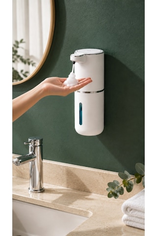 Vayomy Otomatik Köpük Sıvı Sabunluk Sensörlü Köpük Sabun Makinesi 380 Ml Usb Type-c Şarjlı Foamsmart Beyaz