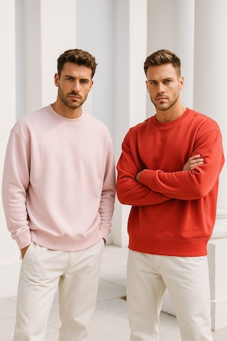 Rich Erkek 2'li Paket Nar Çiçeği - Pudra Bisiklet Yaka Scuba Basic Sweatshirt Pudra