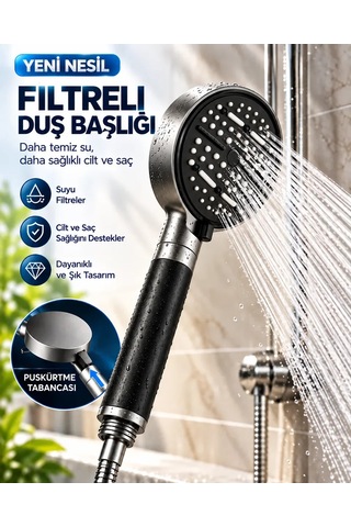 6 Modlu Filtreli Duş Başlığı Büyük Panel Su Tasarruflu Çok Fonksiyonlu Duş Başlığı Diğer