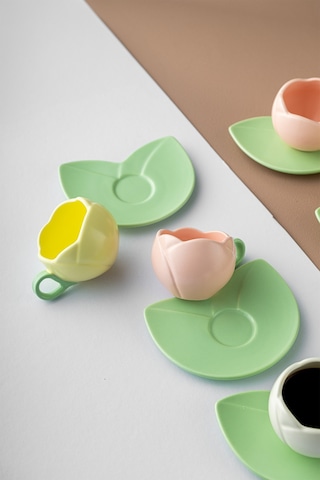 İstanbul Porselen Lale Kahve Fincan Takımı Çok Renkli 90 ML 6'lı