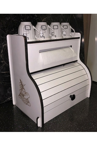 Ekmeklik New Bread Box,Havlu Peçetelik Saklama Gözlü, Baharatlık Rafı, Dekoratif Demonte Peçetelik Beyaz