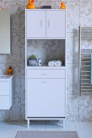 Eliusta Seris Sepetli Ve Çekmeceli Banyo Dolabı G:60 Cm Çok Amaçlı Beyaz Düzenleyici 60x173x32,5 Cm Dolap Beyaz