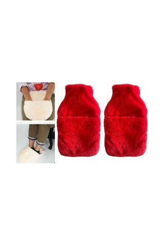 Sıcak Su Torbası 2 Adet,cepli Kırmızı Peluş Termofor 32,5x17,5cm 1500 Ml Çok Renkli