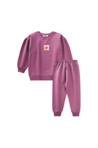 Cigit Etiket Detaylı Sweatshirt Takım 1-7 Yaş Fuşya Fuşya