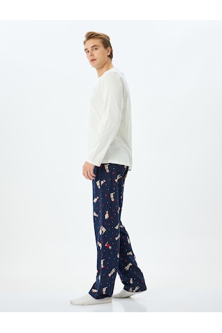 Koton Yılbaşı Temalı Uzun Kollu Örme Pijama Takımı Mavi Desenli 5wlm40035mk Mavi