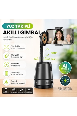 Aı Yüz Takipli Akıllı Gimbal Telefon Tutucu, Manyetik Kablosuz Şarj Destekli 360 Otomatik Döner Selfie Standı, Şarjlı Telefon Standı, Tripod Uyumlu İçerik Üretici Vlog Canlı Yayın Aparatı
