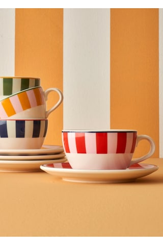 Bella Maison Line 2'li Çay Fincanı Seti Kırmızı-mavi 270 Cc Kırmızı - Mavi