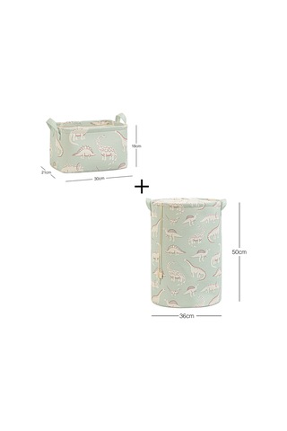 Ocean Home Textile 2'li Çocuk Odası Dinozor Sepet Set 1 Adet 30 X 21 X 18 / 36 X 50 Cm Mint