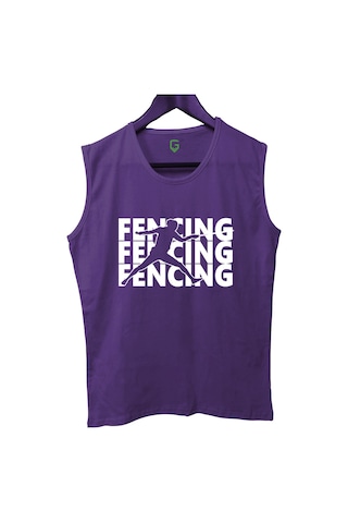 Top Glory Fencing Baskılı Kolsuz Sporcu T-shirt Tank Top Sporcu Fitness Atlet Mor