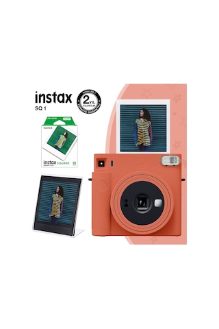 Fujifilm Instax SQ1 Terracotta Fotoğraf Makinesi + 10'lu Kare Film + Pleksi Çerçeve Turuncu