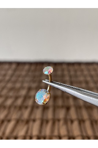 Yüksek Kalite G23 Titanium Rengarenk Hareli Parlak Zirkon Taşlı Titanyum Göbek Piercingi Taş 10mm Altın