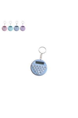 Mavi Yuvarlak Mini 8 Haneli Hesap Makinesi Anahtarlık 1 Adet Ebat: 5 CM x 5 CM