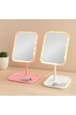 7" Led Usb Şarjlı Dikdörtgen Makyaj Aynası, 90 Ayarlı Çok Renkli
