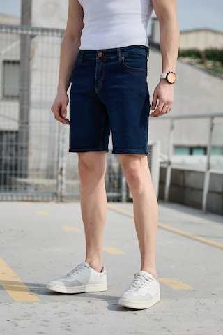 Lacivert Yıkamalı Erkek Kot Şort-1476 Lacivert