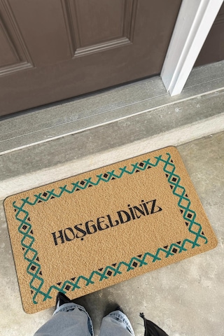 Coco Entry Ps025a Renkli Hoşgeldiniz Kalın Kaymaz Taban Nem Alıcı Şık Tasarım Kapı Önü Paspas Hardal