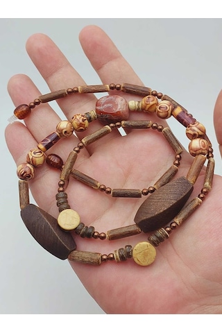 Yasamtohumu Ahşap & Jasper Tasarım Unisex Otantik Kolye 56098 Çok REnkli Çok Renkli
