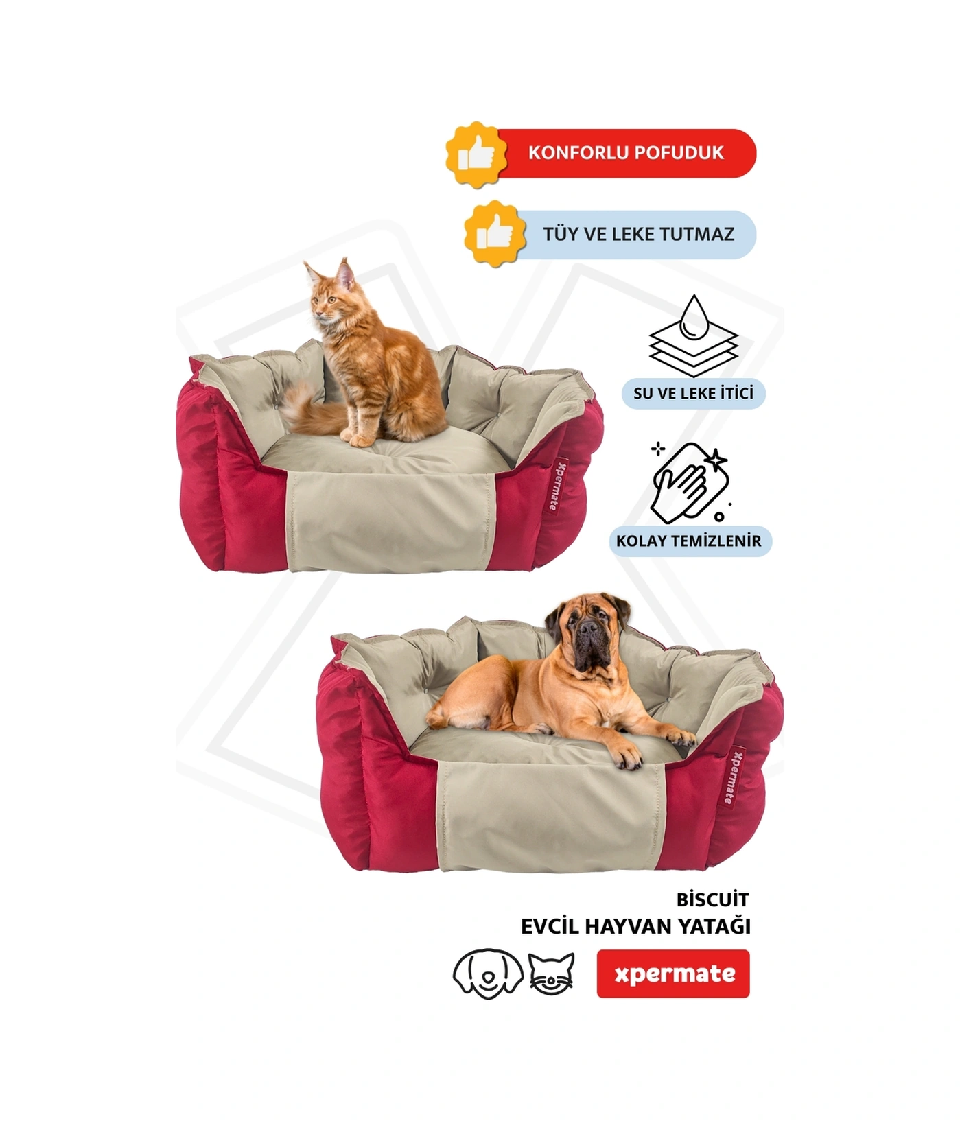 Xpermate Biscuit Tüy Tutmaz Kedi Köpek Yatağı 60 x 55 x 28 CM