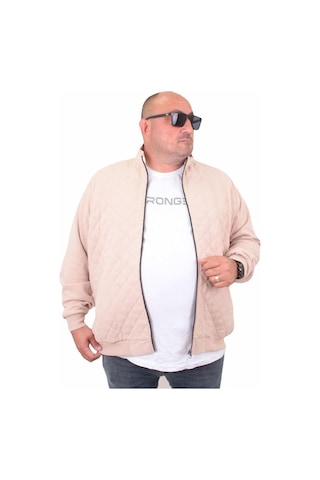 Starbattal Büyük Beden Fermuarlı Hırka Diamond 23281 Bej-Bej