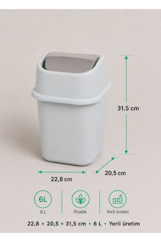 Gri Sallanır Kapaklı Çöp Kovası 6 L - Çalışma Masası Kenarı Ve Banyo İçin Pratik Atık Kutusu