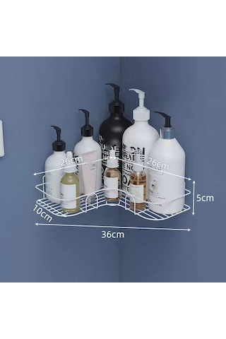 Tekli Geniş Banyo Rafı L Tasarım Banyo Düzenleyici Yapışkanlı Çok Amaçlı Köşe Rafı Organizatör Beyaz