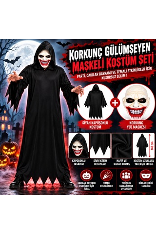 Storeşahin Kanlı Gülüş Maskeli Siyah Kapüşonlu Kostüm Seti 140 Cm Shn0720 Diğer