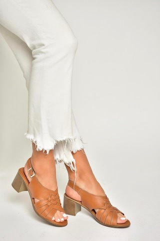 Fox Shoes P555453803 Taba Hakiki Deri Kalın Topuklu Kadın Sandalet Taba-hakiki Deri Taba