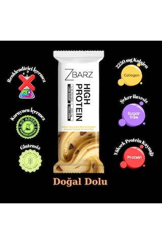 Zbarz Kakao Parçacıklı Muz Ve Karamel Aromalı Yüksek Proteinli Bar 35 Gr 12 Li