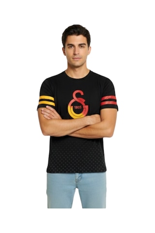 Gsstore Galatasaray Lisanslı Logo Baskılı Siyah T-shirt Bayrak Ve Lazer Kutu Siyah - Beyaz - Antrasit