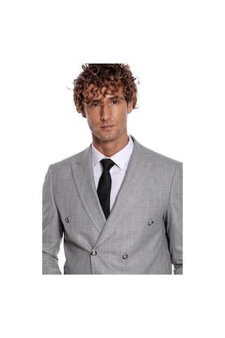 Wessi Kruvaze Slim Fit Çizgili Gri Erkek Ceket 001