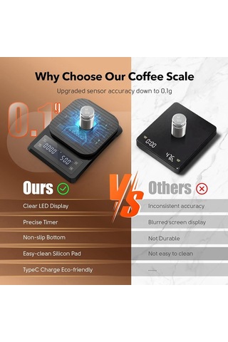 Zamanlayıcılı Dijital Kahve Terazisi - Silikon Pedli Espresso Terazisi Siyah
