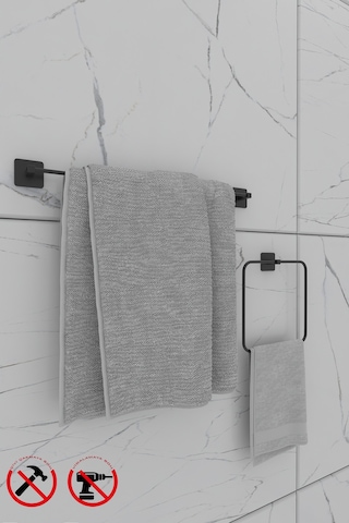 Alper Banyo Jasmin Kare Siyah Yapışkanlı 2'li Set - Uzun Havluluk Kare Havluluk Siyah