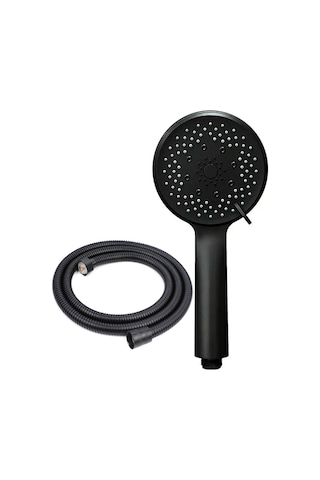 Siyah 5 Fonksiyonlu Duş Başlığı Ve 150cm Siyah Duş Hortumu Krom - Siyah