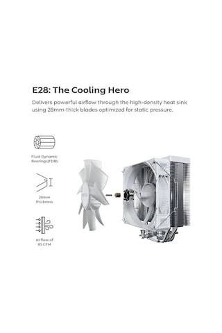 Nx400 - Cpu Hava Soğutucu, Tek Kule, 4 Gelişmiş Isı Borusu, 52-fin Isı Emici, E28, 120mm Fdb Statik Basınçlı Fan, 28mm Fan Kalınlığı, Köşe Kapağı Ayak Pedleri, Parlak Üst Kapak - Beyaz