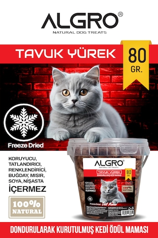 Freeze Dried Kedi Ödül Maması - Tavuk Yürek Kova Ambalaj 80 Gr