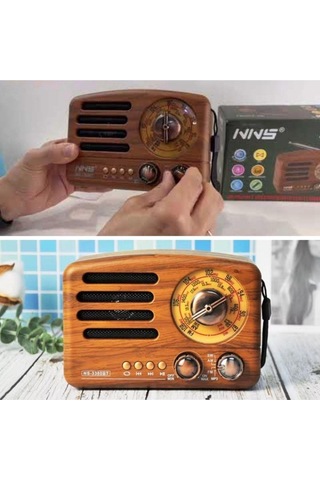 Ns-3380 Küçük Boy Retro, Nostaljik, Ahşap Tasarım Bluetooth Hoparlörlü, Şarjlı, Taşınabilir Büyük Döndürülebilen Düğmeli Fm/am-446