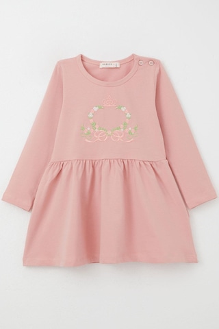 Breeze Kız Çocuk Uzun Kollu Elbise Renkli Çiçek Nakışlı 1.5-5 Yaş, Gülkurusu GÜL KURUSU