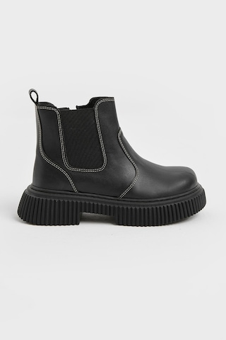 Tonny Black Kalın Tırtıklı Termo Taban Fermuarlı Lastikli Çocuk Unisex Siyah Cilt Chelsea Bot Tbgrf005 Siyah Cilt