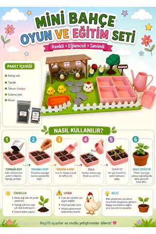 Kutpia Mini Bahçe Çocuk Oyun Ve Eğitim Seti 25x19cm - Sevimli Tavuklar Pembe