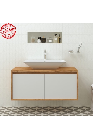 Banos Roomart Ayaksız 2 Kapaklı Lavabolu Ahşap-Mat Beyaz Mdf 100. Beyaz